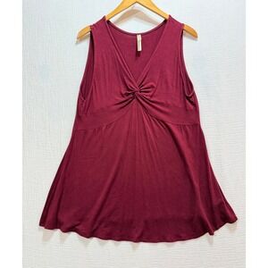 Jesse & Jane Twist Front Tank Top Women XL Burgundy V-Neck Relaxed Minimalist